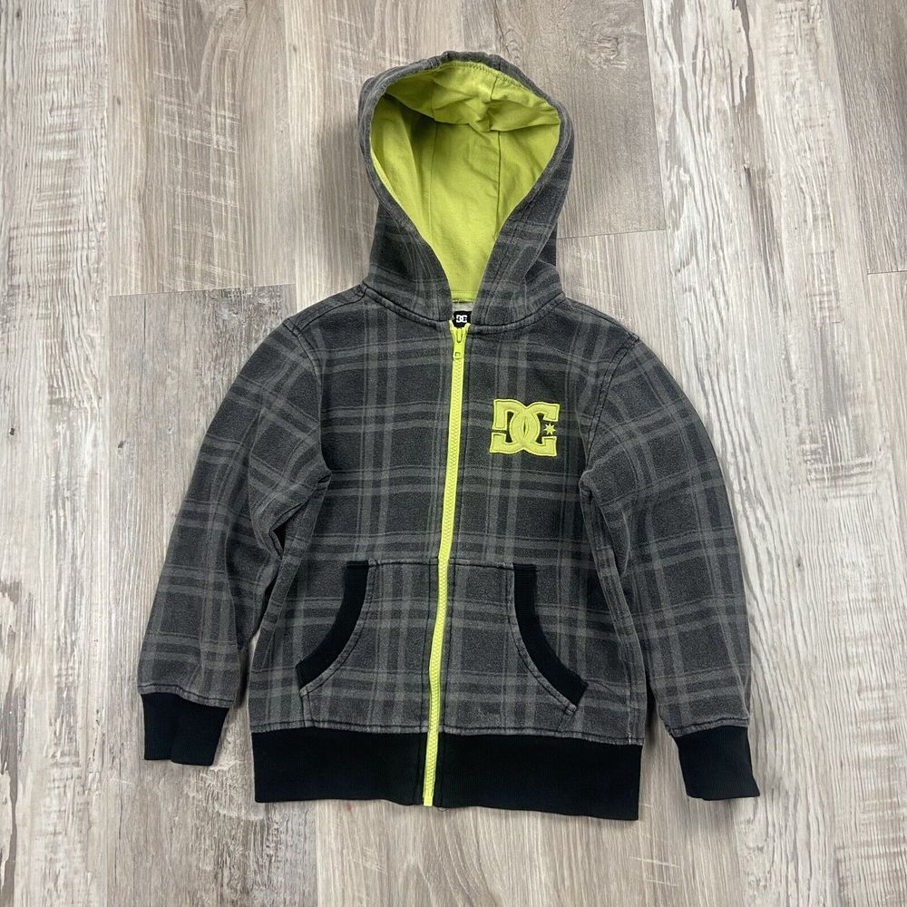 Y2K DC Zip Up Hoodie Plaid Gray Green Size Small Youth 5/6‎